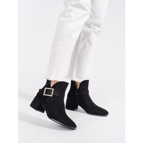 Shelvt Black suede women&amp;#039;s ankle boots with silver buckle Slike