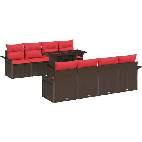 vidaXL Vrtna sedežna garnitura z blazino 9 pcs Rjava Poly ratan, (5000022599) Cene