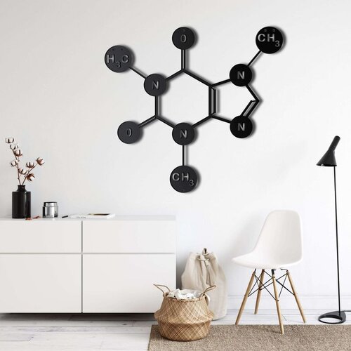 Wallxpert metalni zidni ukras 5027, strukturna formula molekula kofeina, 60 x 58 cm, crni Cene