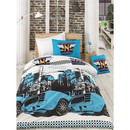 Bolide - turquoise turquoisewhiteblack ranforce double quilt cover set Slike