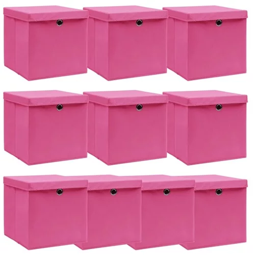  Škatle za shranjevanje s pokrovi x 10 roza 32x32x32 cm blago