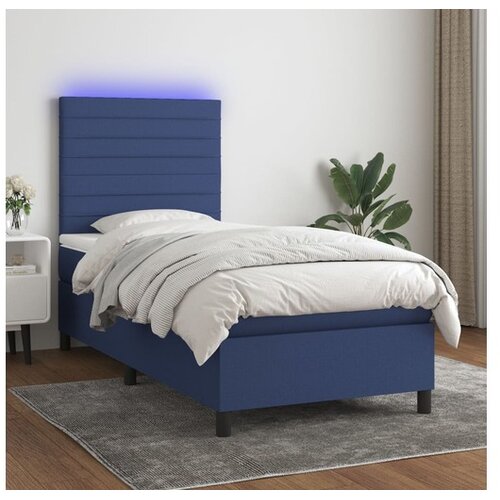  Box spring postelja z vzmetnico LED modra 90x200 cm blago Cene