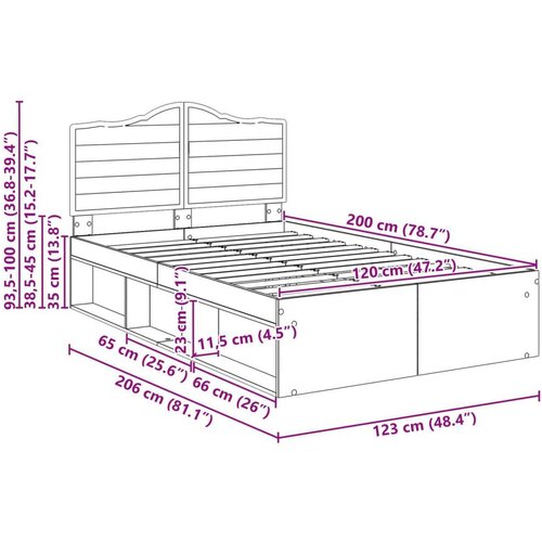  Okvir za krevet Beton 120 x 200 cm Čvrsto borovo drvo Slike