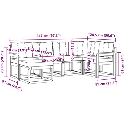  Set vanjskih sofa 6 kom. Prirodna i krem Smeđa 247 x 128,5 x 73 cm Slike
