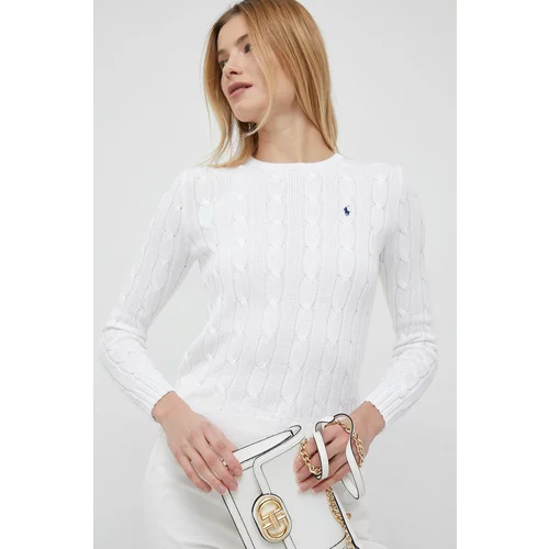 Polo Ralph Lauren Bombažen pulover ženski, bela barva