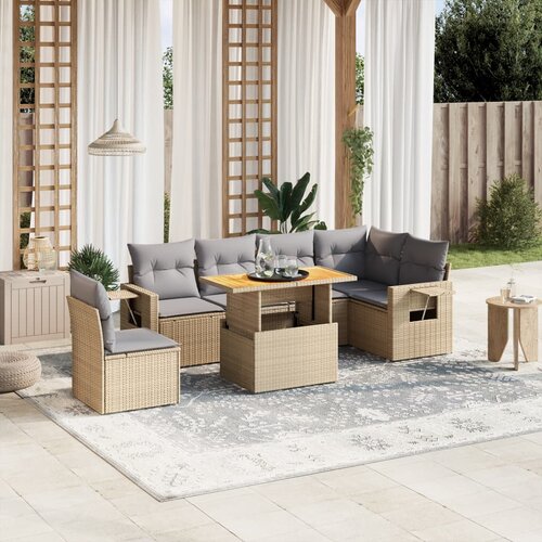 vidaXL 7-dijelni set vrtnih sofa od poliratana s jastucima bež Cijene