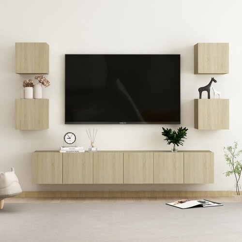 The Living Store Komplet TV omaric 7-delni sonoma hrast iverna plošča - TV Omarica, (21374692) Cene