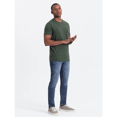 Ombre Casual men's t-shirt with patch pocket - dark olive Cene