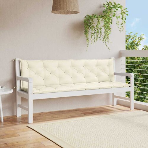  Jastuk za vrtnu klupu krem bijeli 200x(50+50)x7 cm od tkanine Slike
