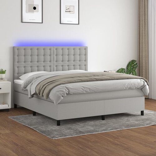 Krevet box spring s madracem LED svjetlosivi 160x200 cm tkanina Cene