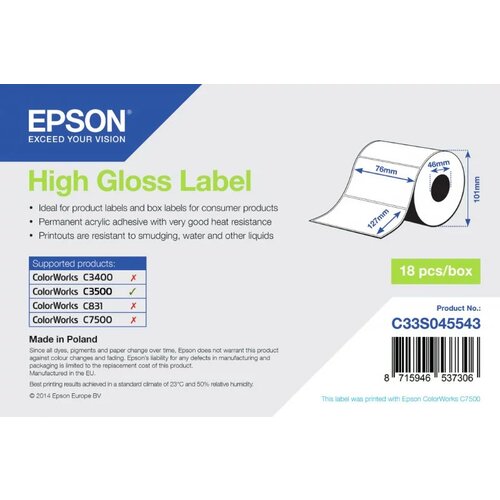 Epson Etikete za tiskanje High Gloss Label 76Mmx127Mm, (21405589) Cene