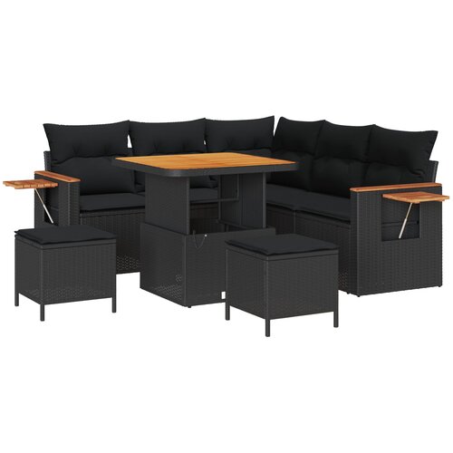 VidaXL 8-delni set vrtnih sofas s blazinami Črna Poli Ratan Akacija, 3-delni vrtni jedilni set s blazinami Črna Poli Ratan Akacija Slike