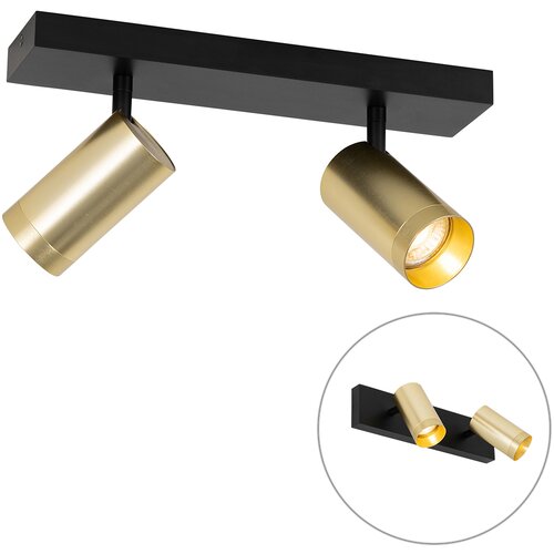 QAZQA Stropni reflektor črn z zlato nastavljivo 2-lučjo - Jeana Luxe Cene