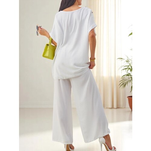 Resti Women's cotton two-piece set with short sleeves and wide pants Cene