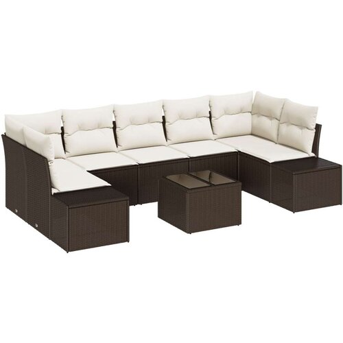VidaXL Vrtni sofa set Set od 8 Smeđa i bijela Ratan i poliester Slike