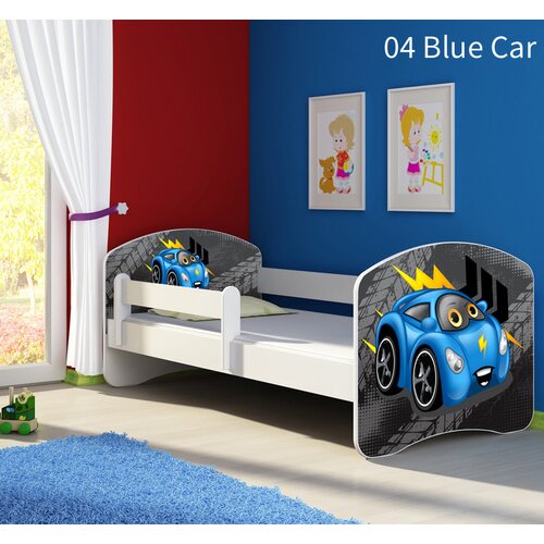  Otroška postelja ACMA z motivom, stranska bela 180x80 cm 04 Blue Car Cene