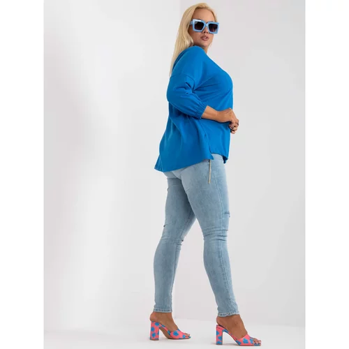 Fashion Hunters Dark blue plus size blouse in an asymmetrical Clementina cut