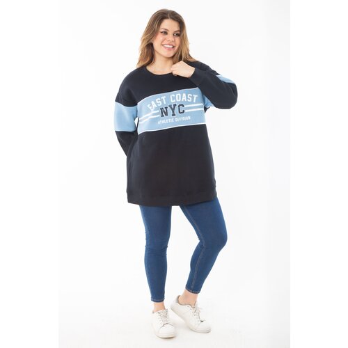 Şans Women's Plus Size Navy Blue Inner Raised Three Thread Sweatshirt Cene