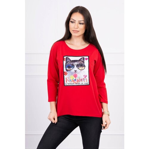 Kesi Blouse with cat graphics 3D red Slike