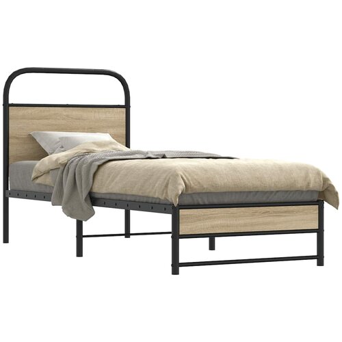 VidaXL Posteljni okvir brez vzmetnice 75x190 cm dim. hrast inž. les Slike