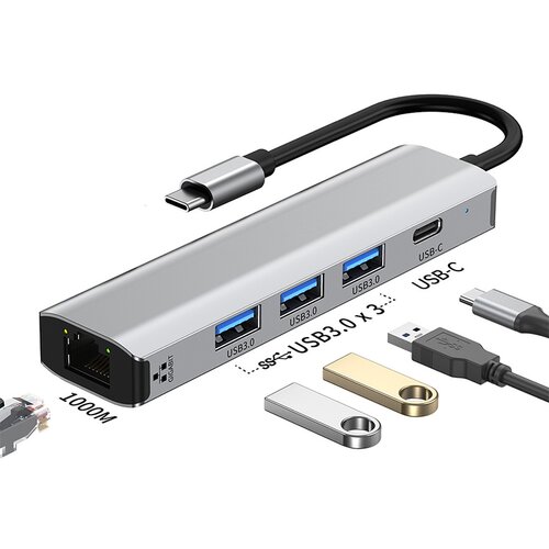 INF 5-v-1 Gigabitna priklopna postaja z ethernetnim priključkom in zvezdiščem USB 3.0, (21751761) Cene