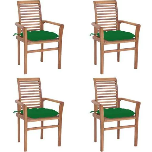  Jedilni stoli 4 kosi z zelenimi blazinami trdna tikovina