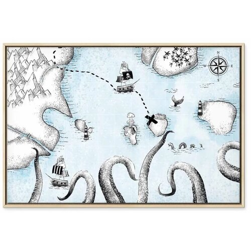  Slika - Treasure Map (1 Part) Wide 90x60 U prirodnom drvenom okviru Slike