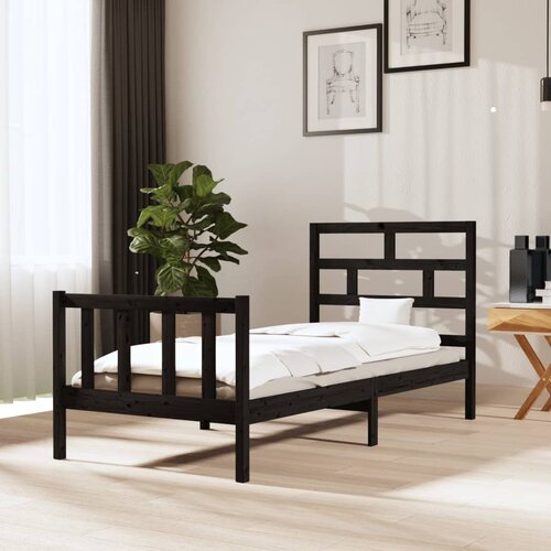 The Living Store Posteljni okvir črn iz borovine 100x200 cm - Posteljni Okvir, (21523451) Slike