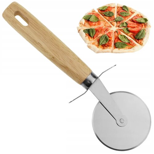  Nož za pizzu od nehrđajućeg čelika 19 cm, rotirajuća drvena dr&amp;scaron;ka Slike