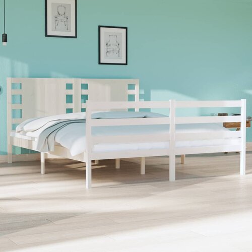  The Living Store Posteljni okvir bel iz trdne borovine 135x190 cm - Posteljni Okvir, (21501297) Slike