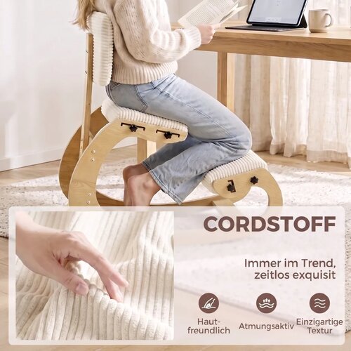  Ergonomska klečeća stolica s naslonom kordur krem bijela Slike