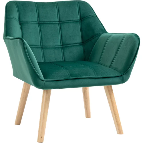 HOMCOM Fotelj v nordijskem slogu iz lesa in z učinkom zelenega žameta za dnevno sobo ali pisarno, 64x62x72,5 cm, (20745137)