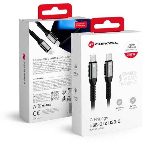 forcell F-ENERGY C263 Kabel tipa C na tip C QC4.0 PD 5A 240W Cafule 2m crni Cijene