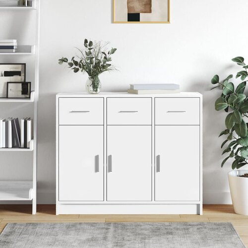 VidaXL Komoda bela 91x28x75 cm inženirski les Slike