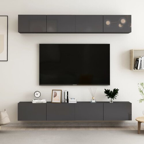 VidaXL TV omarice 4 kosi visok sijaj sive 100x30x30 cm iverna plo&amp;scaron;ča Slike