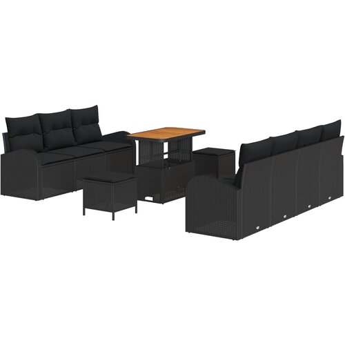 VidaXL 10-delni set vrtnih sof z blazinami črn poli ratan akacija, 2-sedežna vrtna sofa s shranjevanjem in blazinami črn poli ratan, 3-delni vrtni jedilni set z blazinami črn poli ratan akacija Slike