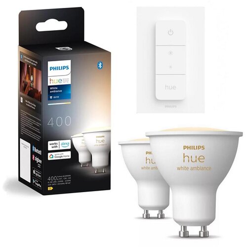  Komplet 2x prigu&amp;scaron;iva LED sijalica Philips Hue WHITE AMB. GU10/4,2W/230V + prekidač za prigu&amp;scaron;ivanje Slike