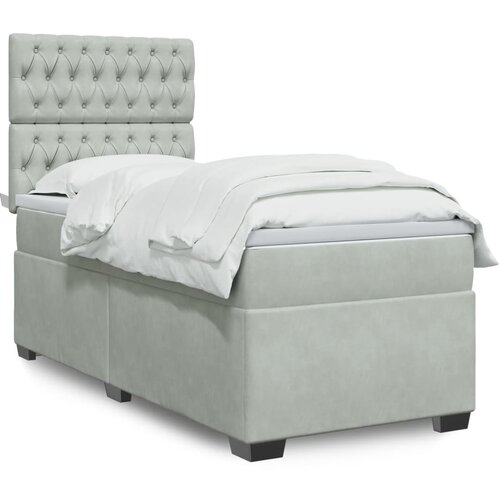 VidaXL Box spring postelja z vzmetnico svetlo siva 90x200 cm žamet Slike