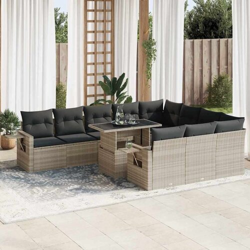 vidaXL 11-dijelni set vrtnih sofa poliratan s jastucima svijetlosivi Cijene