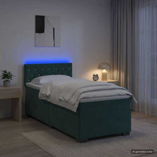  Krevet s box springom madracem i LED-om Tamnozelena Bar&amp;scaron;un - Tamnozelena 100 x 200 cm Kristal s dugmadima Slike