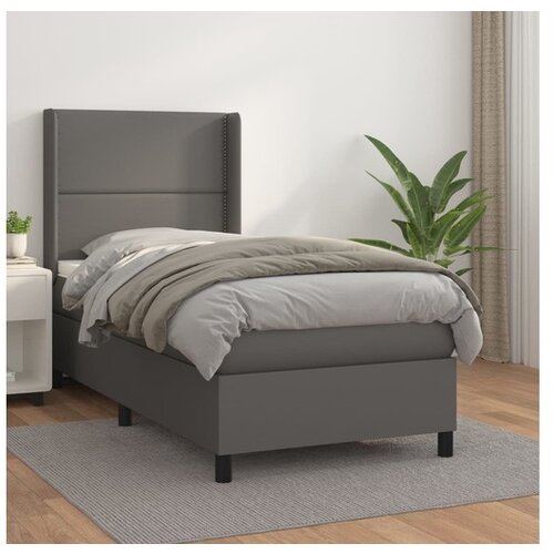  Box spring postelja z vzmetnico siv 100x200 cm umetno usnje Cene