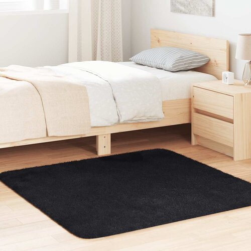 vidaXL Čupavi tepih s visokim vlaknima crni 120x120 cm poliester Cijene