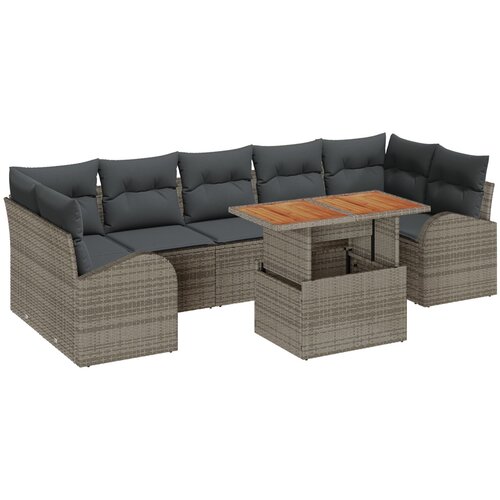 vidaXL 8 kom. Garden Sofa Set s jastučićima siva poli ratan, Dvosjedna vrtna sofa s pohranom i jastučićima siva poli ratan Cijene