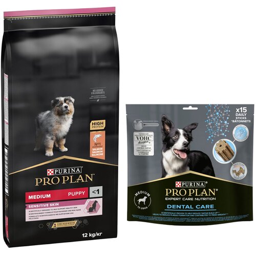  12 kg / 14 kg PURINA PRO PLAN + Dental Care grickalice gratis! - 12 kg Medium Puppy Sensitive Skin + 345 g Dental Care Medium Dog Cene