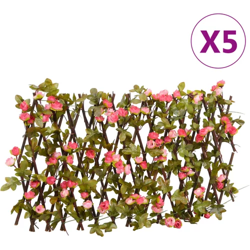vidaXL Umetni bršljan raztegljiva ograja 5 kosov temno roza 180x30 cm