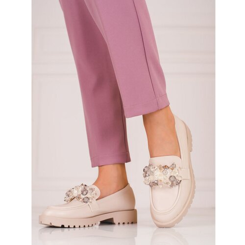 TRENDI suede women's loafers with beige crystals Cene
