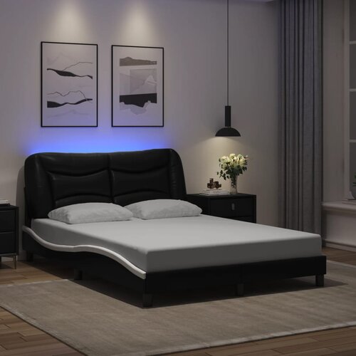 Furnova Posteljni okvir z LED lučkami črno bel 140x200 cm umetno usnje, (21939100) Slike