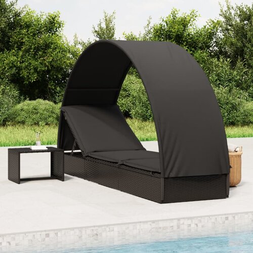 vidaXL Vrtna postelja s streho črna 211x57x140 cm poli ratan Cene