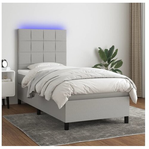  Box spring s madracem LED svjetlosivi 90x200 cm tkanina Cene