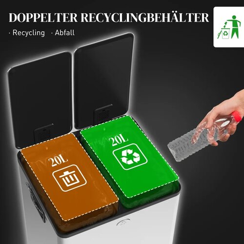  2 x 20 L dvostruke kante za otpad otvaranje na pedalu lako se čiste nehrđajući čelik plastika srebrna Slike